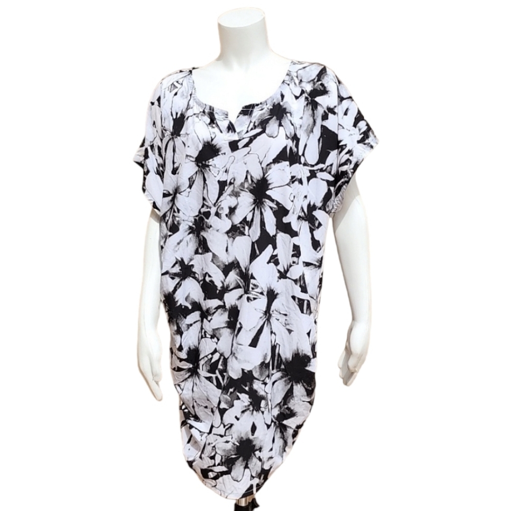 HANDMADE Tie Dye Tunic Top Plus 1X Swim Cover Up Dress Ruched Sides Floral - Picture 8 of 16